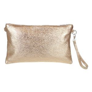 Italian Snake Skin Metallic Leather Clutch Bag Pale Champagne ^_^